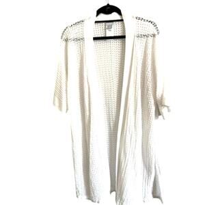 Chico's White Open Weave Dolman Sleeve Open Cardigan Size Large (Chico's 2)‎
